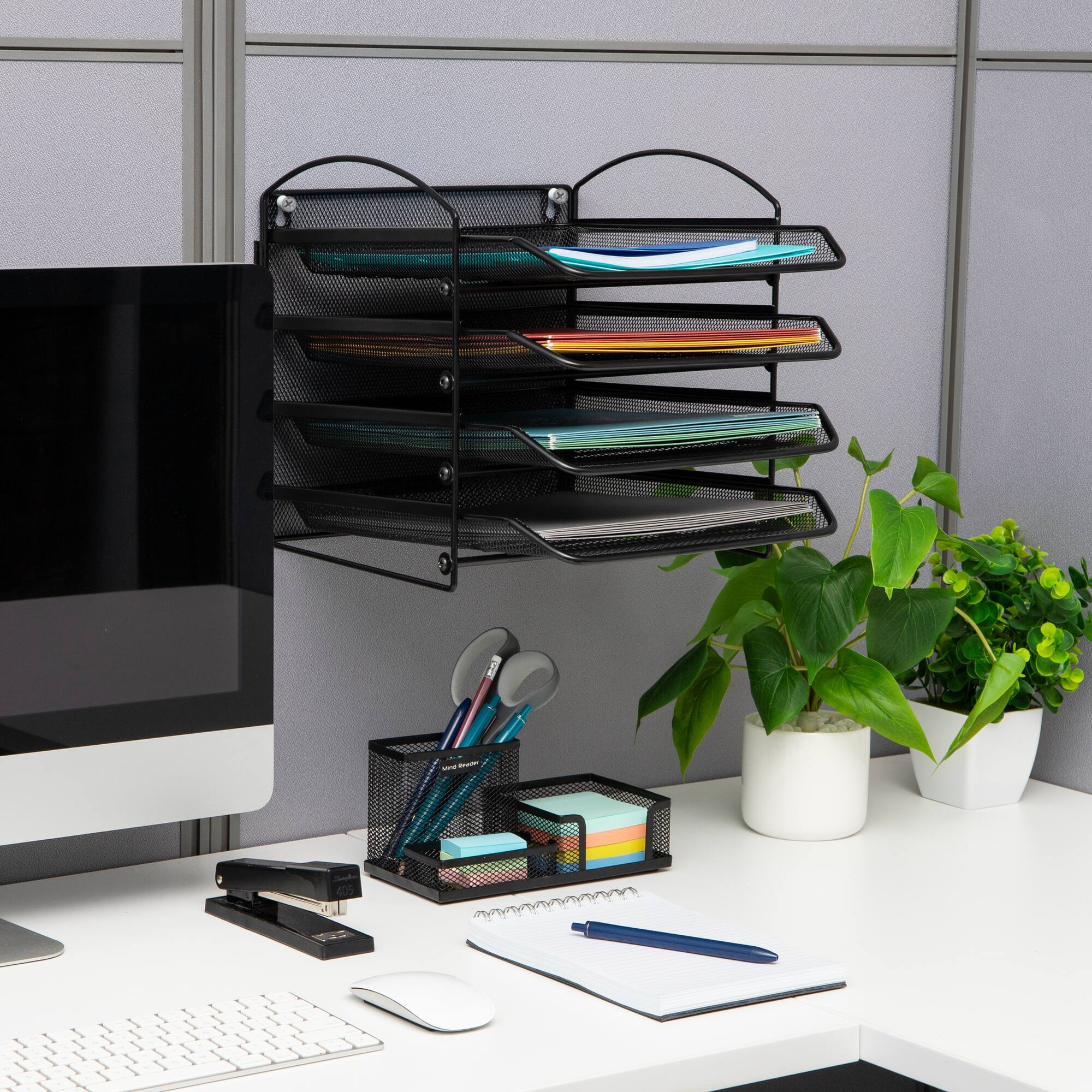 Mind Reader Paper Tray, Desktop Organizer, File Storage, Wall Mountable, Office, Metal Mesh, 11.5"L x 14.25"W x 11.5"H, Black